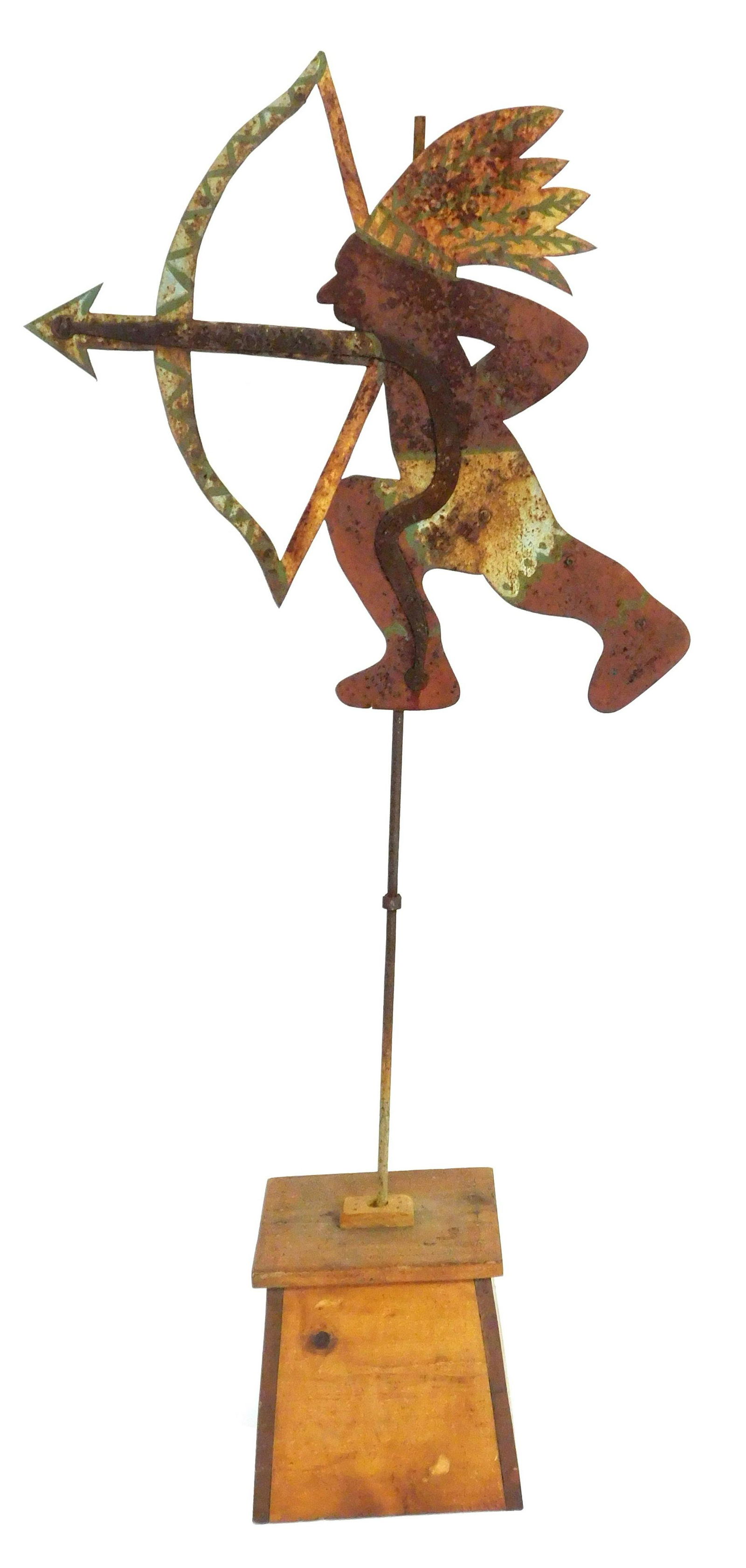 Indian weathervane, American, probably 19th C., sheet iron with original riveted iron support (1 of 3)