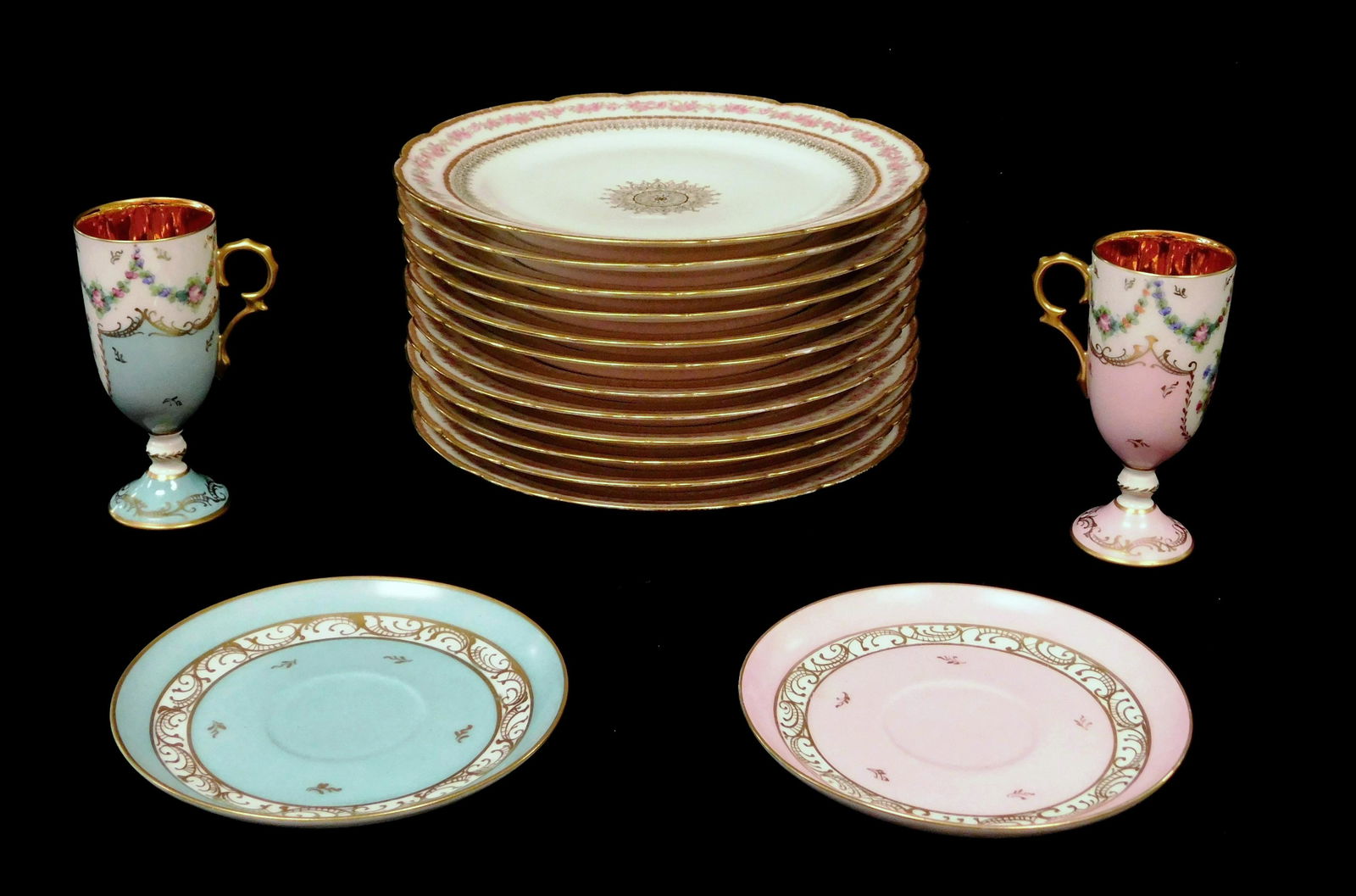Limoges porcelain, sixteen pieces, French, late 19th/ 20th C., including: twelve salad plates with (1 of 6)