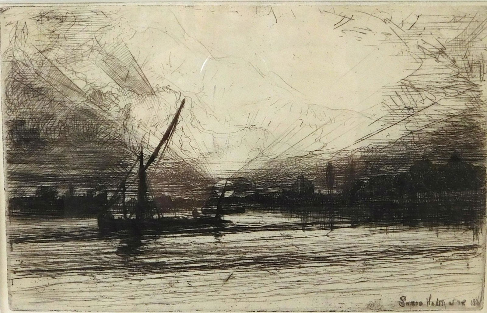 Francis Seymour Haden (English, 1818-1910), â€œSunset on the Thamesâ€, 1862, etching and drypoint, (1 of 3)