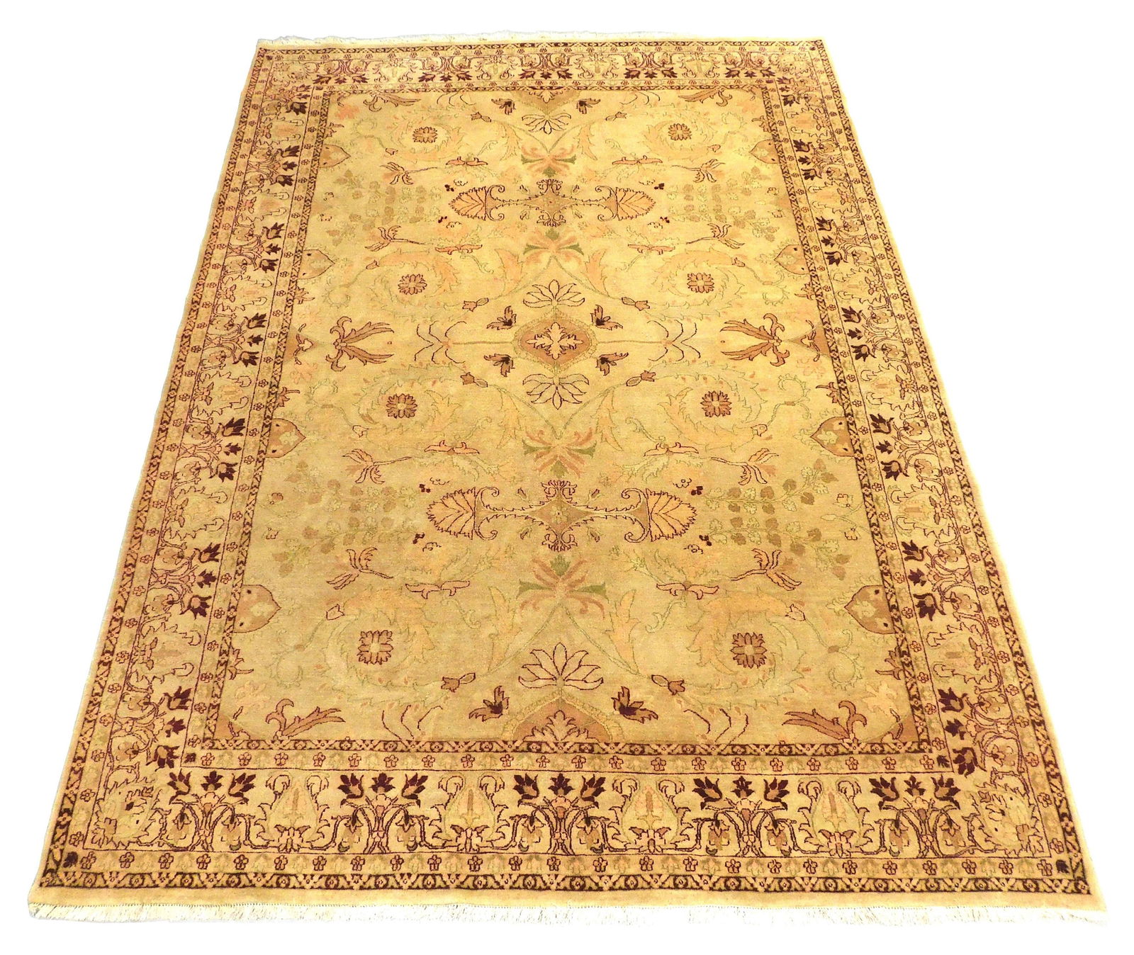 RUG: Agra style carpet, 8' 11" x 12", hand-woven, wool, classic geometric motifs including floral (1 of 4)