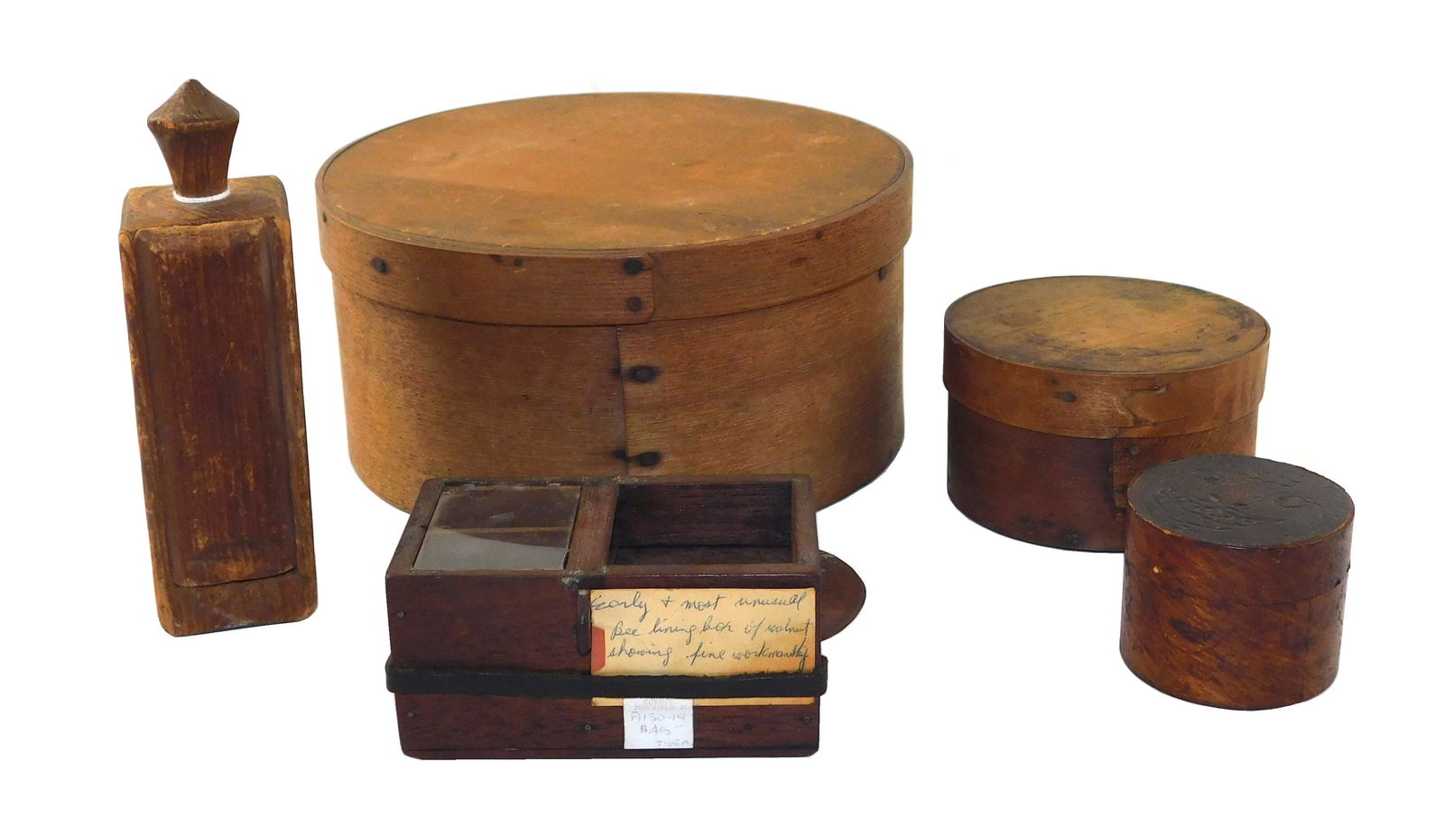 Miscellaneous lot of 18th C./19th C. wooden boxes, including: two graduated round pantry boxes, (1 of 4)