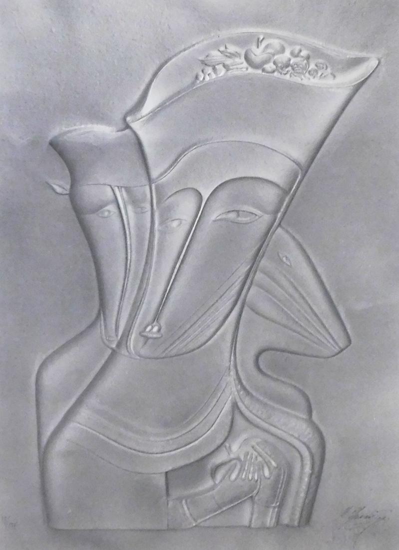 Mihail Chemiakin (Russian, 1943- ), â€œMetaphysical Bust, 1988â€, cast paper, an abstract of a (1 of 5)