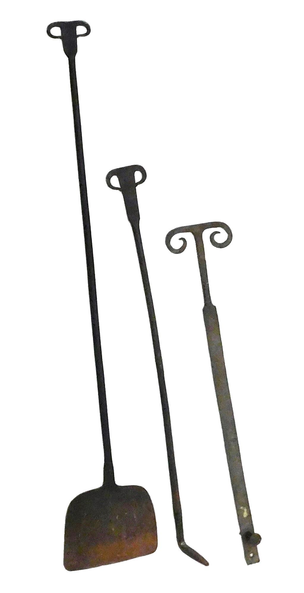 Three early iron pieces with "Ram's-Horn" finials, including: one stoking, 30 1/2" l., one peel, 41 (1 of 5)