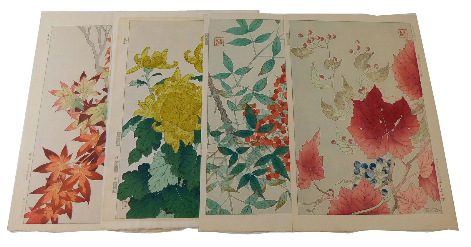 ASIAN: Shodo Kawarazaki (Japanese, 1889-1973) four unframed woodblock prints, botanic themes (1 of 3)