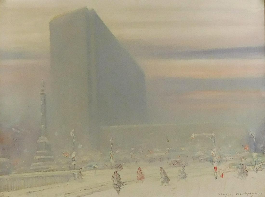 Johann Berthelsen (American, 1883 - 1972), oil on canvas, NYC snow scene, signed lower right, in car (1 of 7)