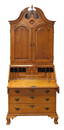 Eldred Wheeler tiger maple bonnet top secretary desk, Massachusetts, 20th C., Queen Anne style with