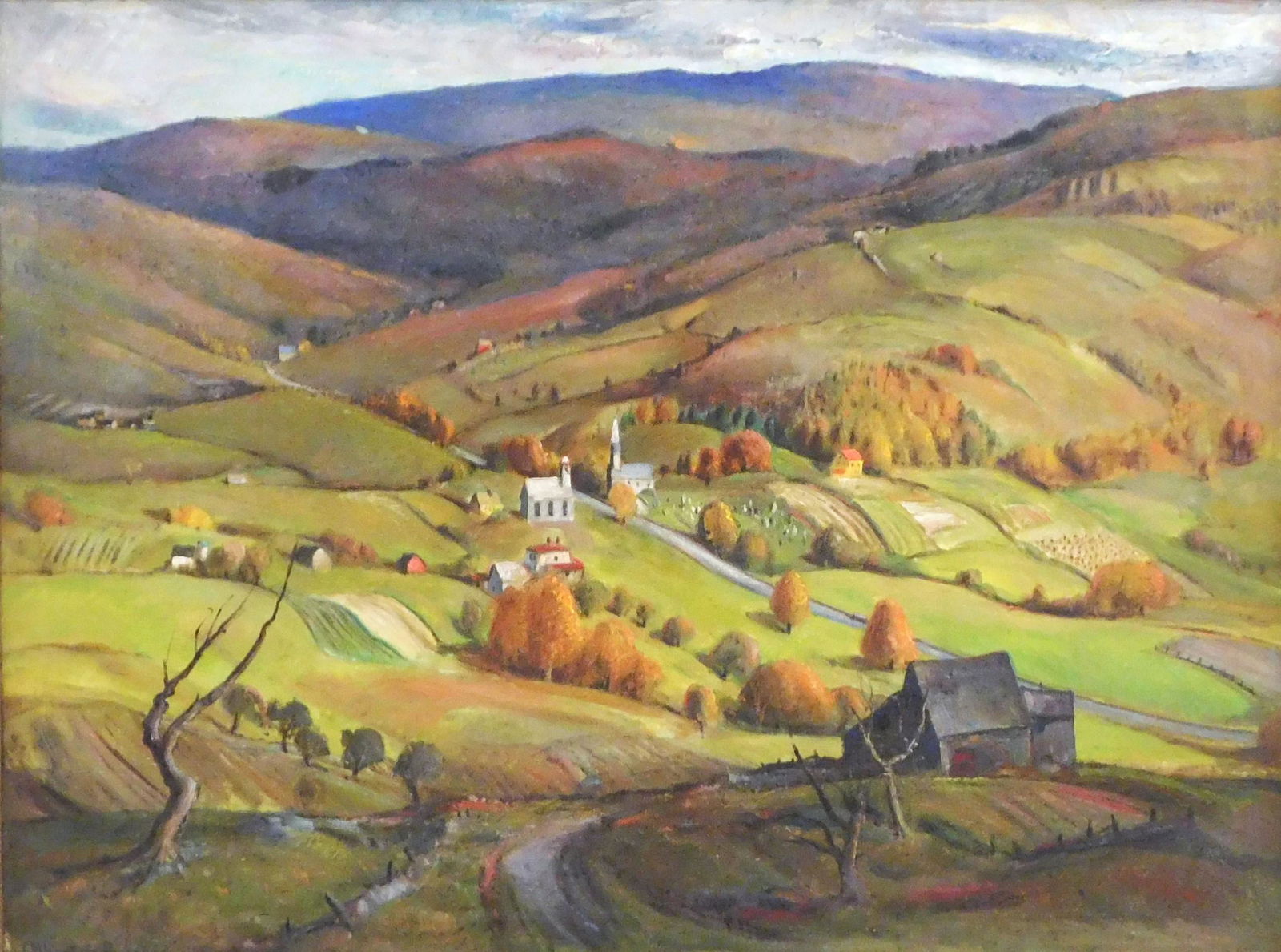Albertus Eugene Jones (American, 1882 - 1957), "Village in the Valley" oil on canvas, depicts (1 of 4)