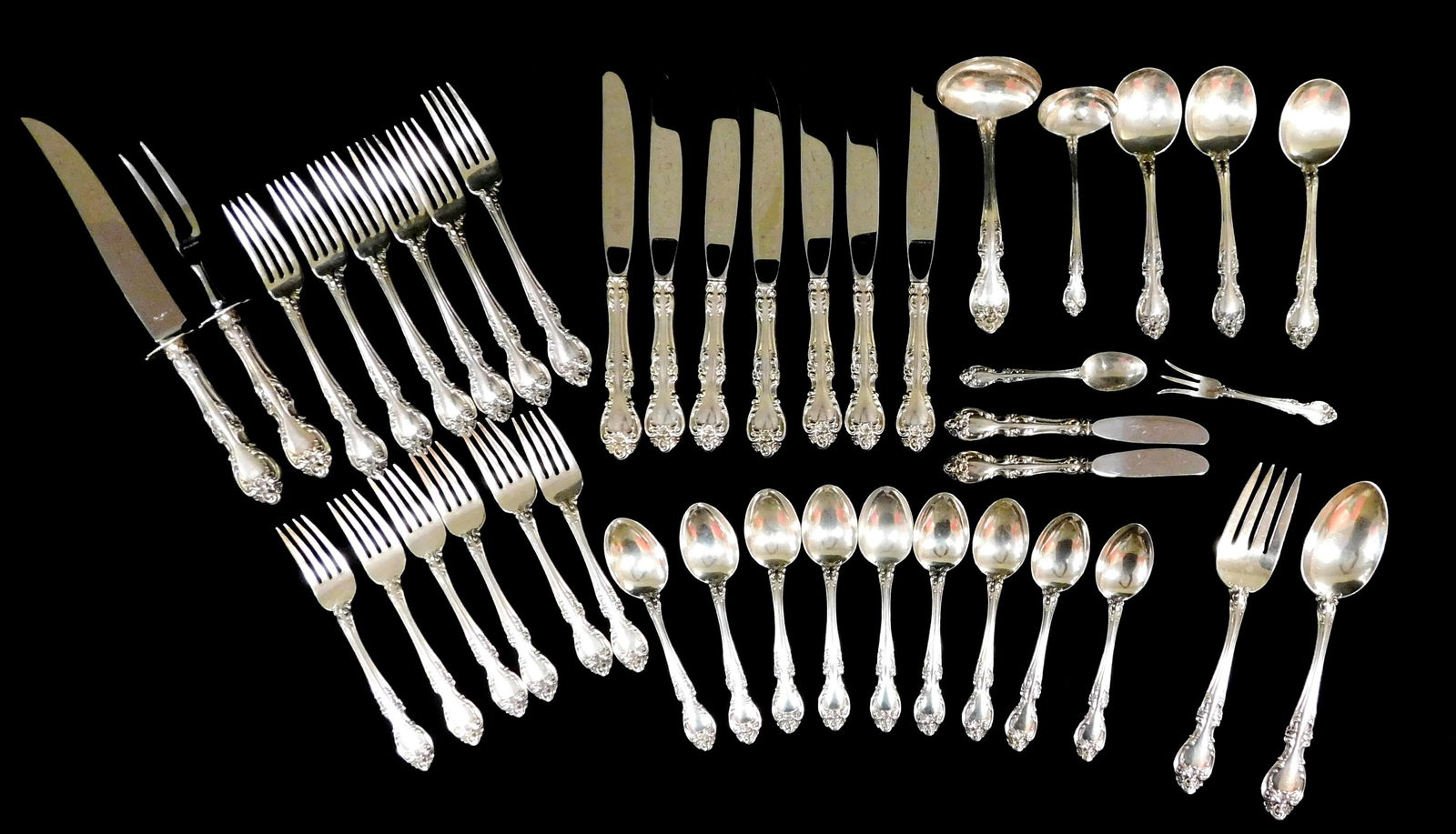 STERLING: Forty pieces of Gorham "Melrose" sterling flatware and silverware box, including: (1 of 5)