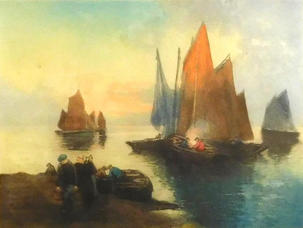 Henri- Alphonse Barnoin (French, 1882-1940), "Pecheurs et la flotte a Concarneau", c. 1920, (1 of 6)