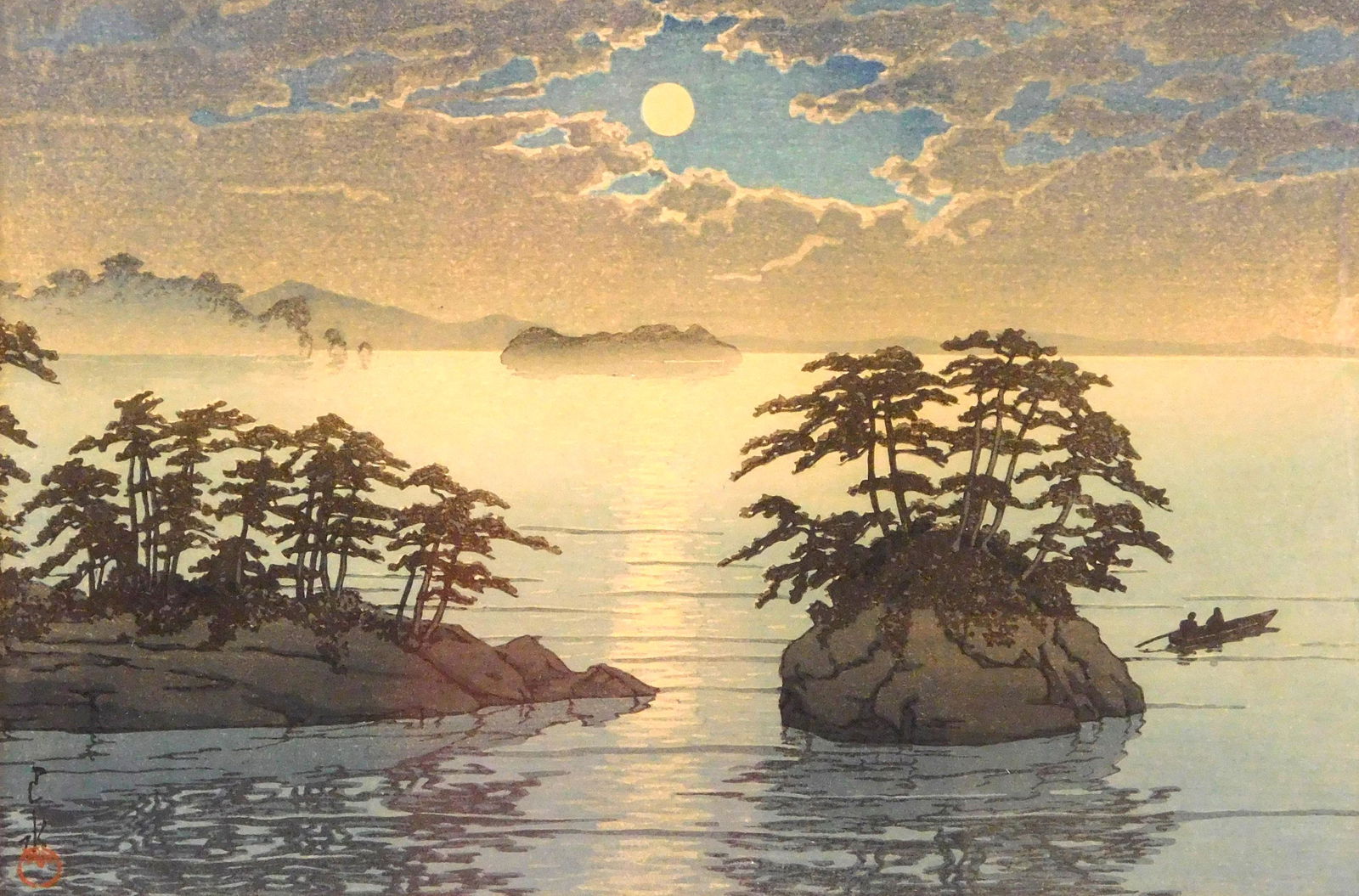ASIAN: Hasui Kawase (Japanese 1883 - 1957), "Moonrise at Futago Island, Matsushima" circa 1930's, wo (1 of 5)