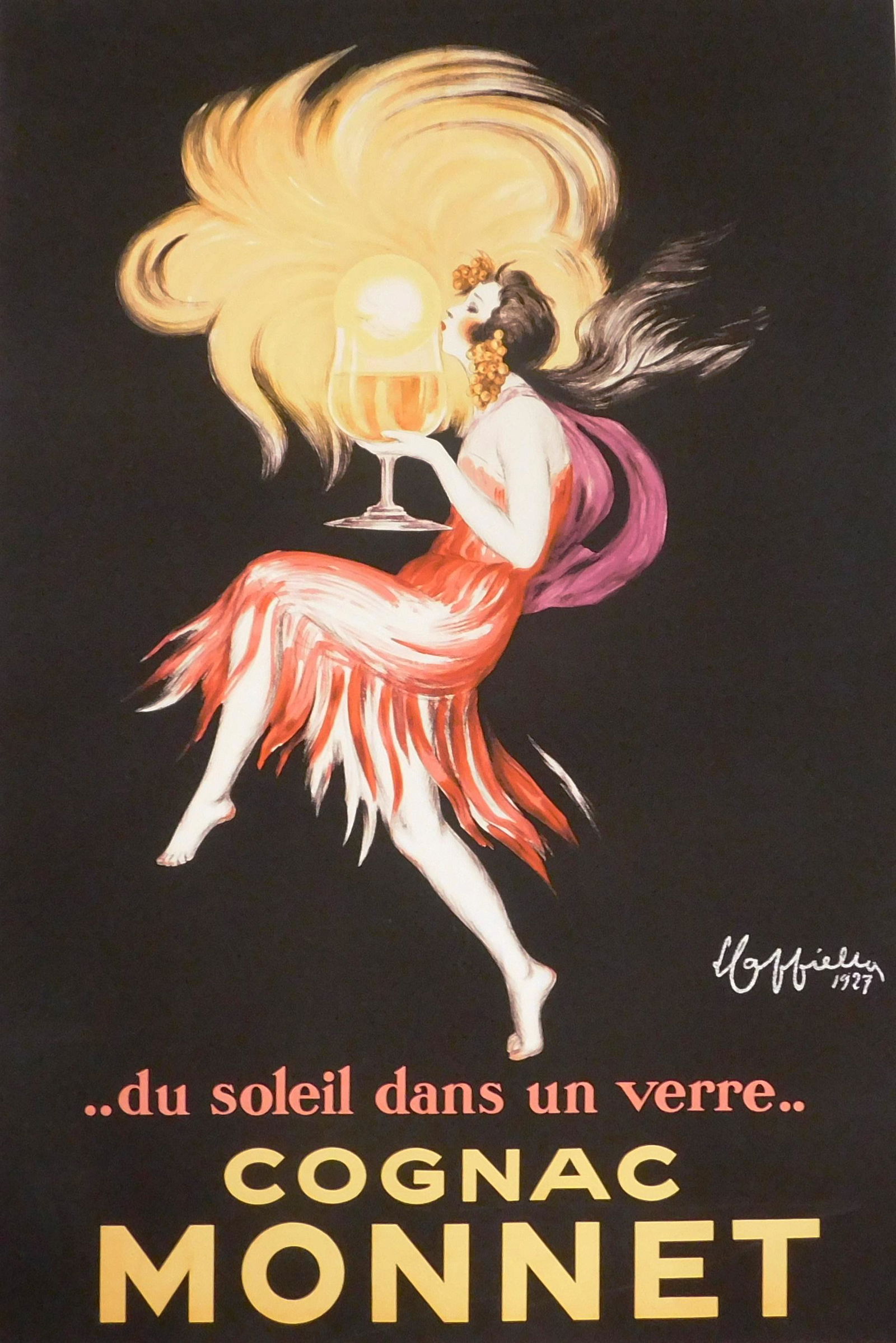 After Leonetto Cappiello (French 1875 - 1942), "Du soleil dans un verre Cognac Monnet", original was (1 of 3)