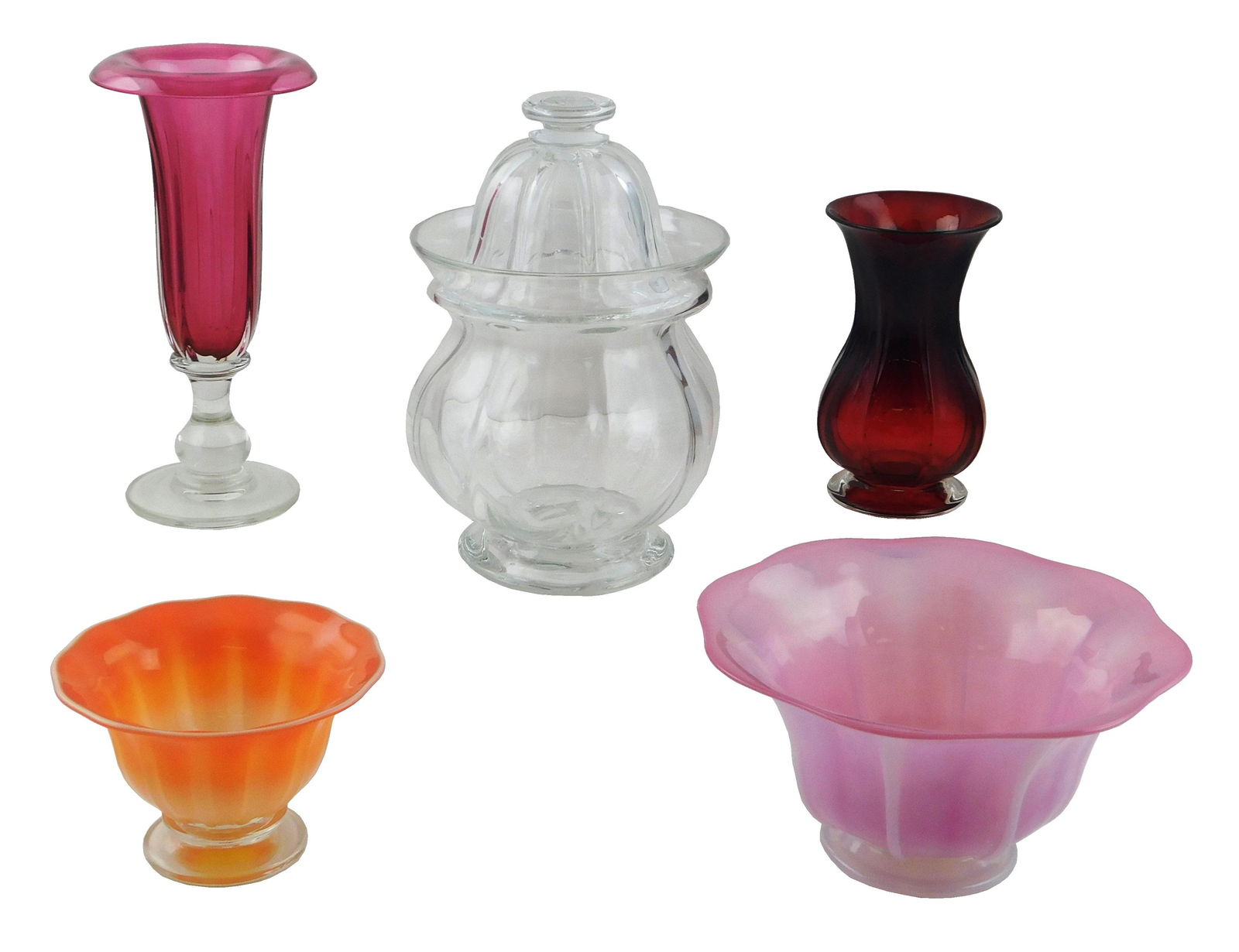 GLASS: Five Art Reed (American, 1953-) blown glass vessels, produced through Sweetwater Glass Works, (1 of 3)
