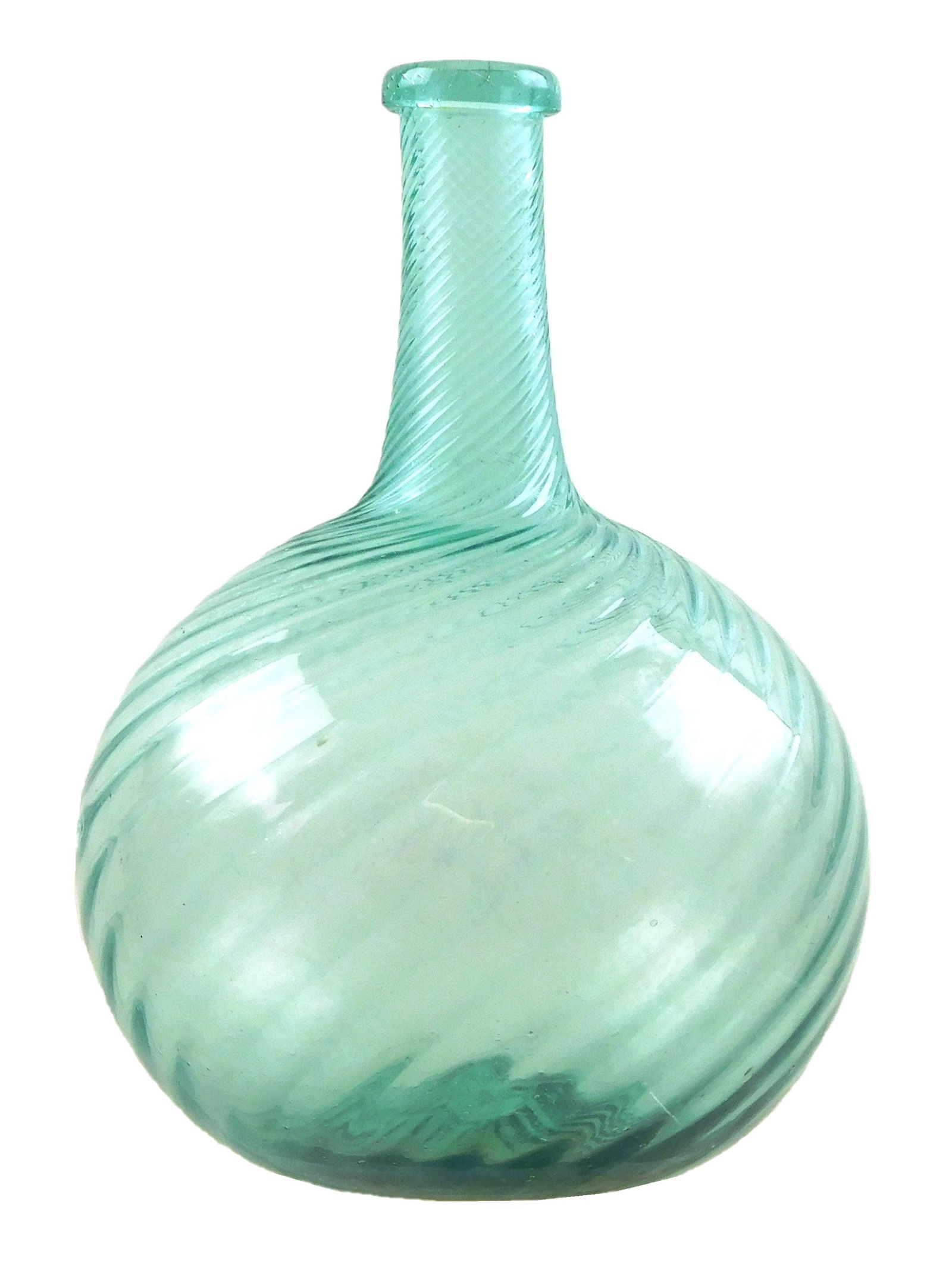 GLASS: Blown glass bottle, light green glass, approximately twenty-four ribs, possibly midwestern sw (1 of 5)