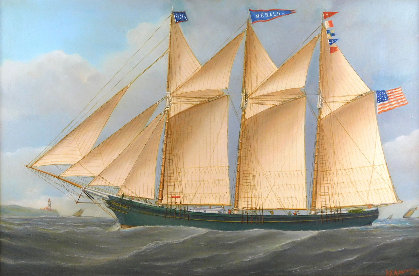 Reginald Eugene Nickerson (Massachusetts, 1915-1999), "The American Schooner Herald", c.1940, oil on (1 of 5)