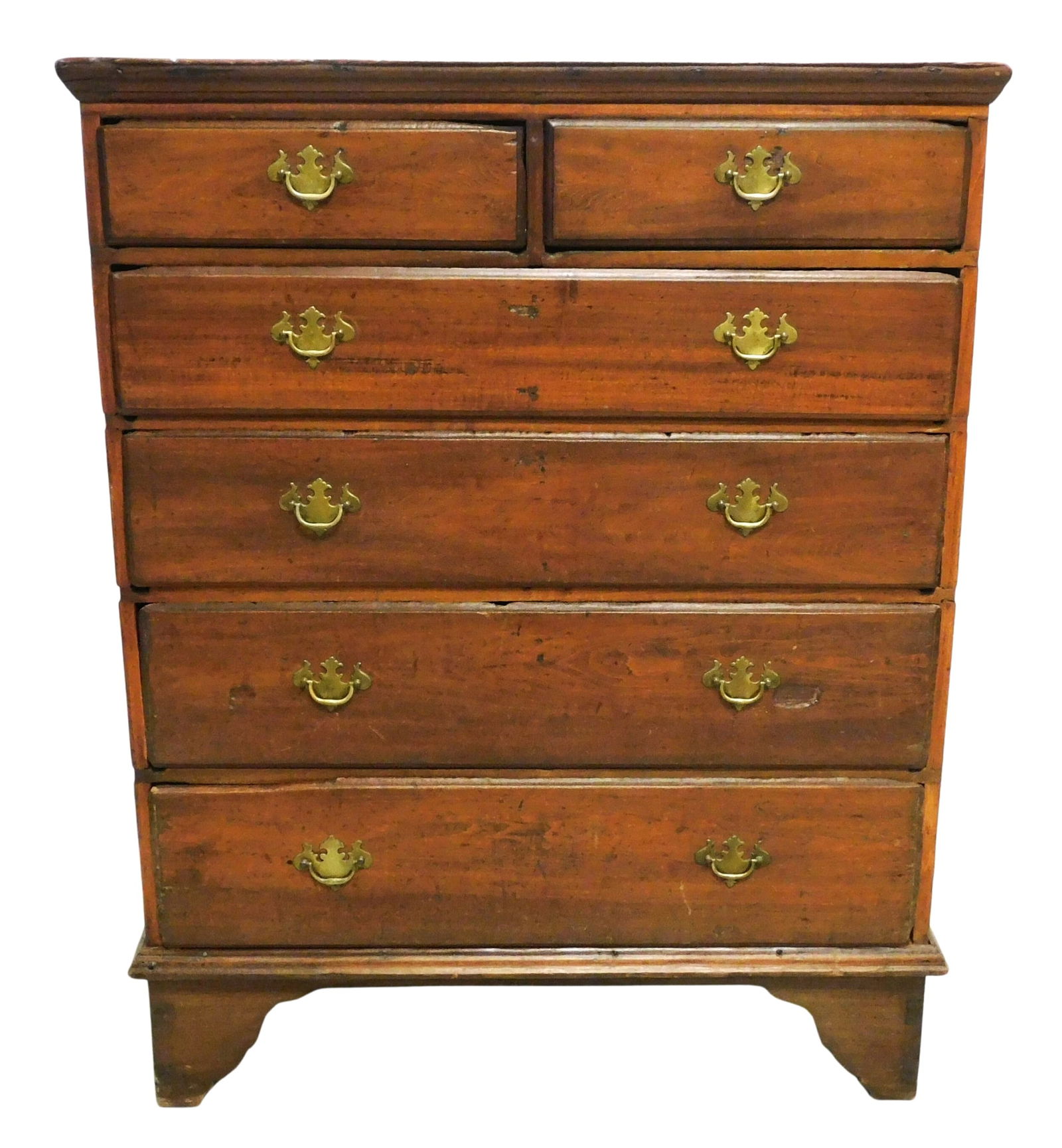 Tall chest, 18th C., maple with yellow poplar secondary, flat top with two short drawers over four l (1 of 8)