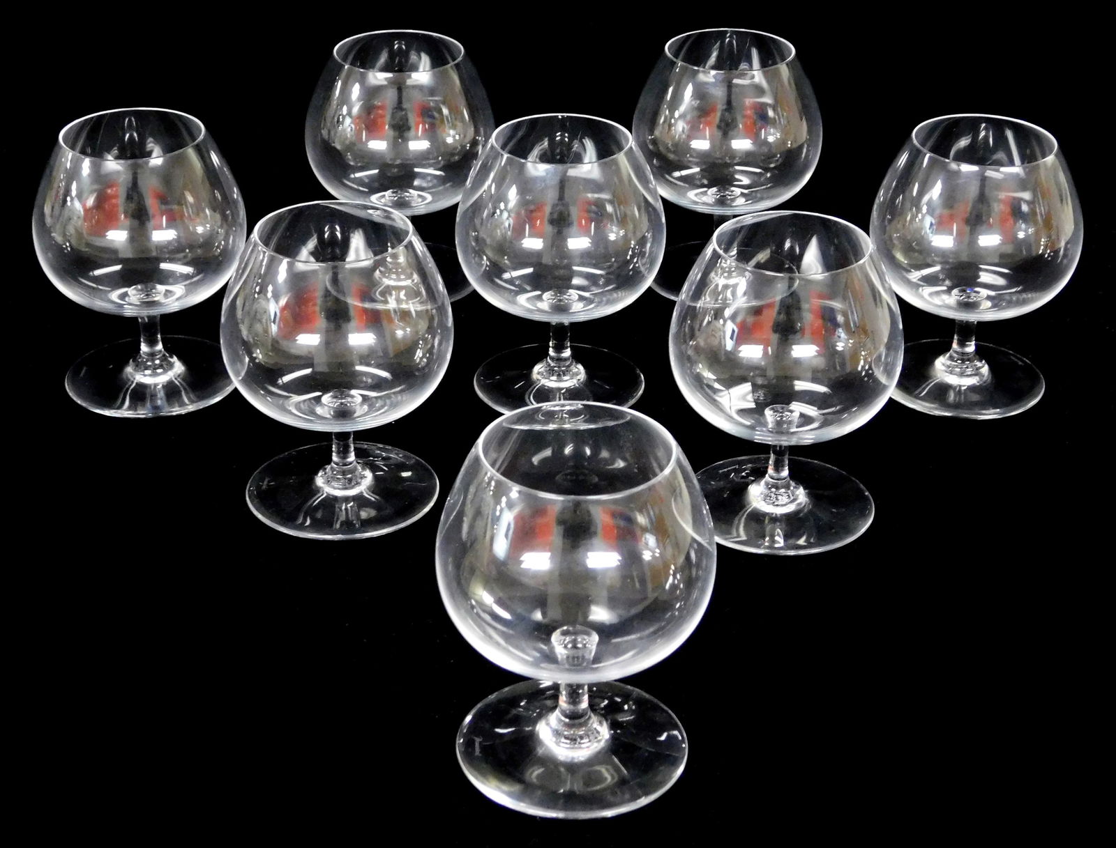 GLASS: Baccarat "Perfection" pattern brandy snifters, eight pieces, 20th C., clear crystal, tapered (1 of 4)