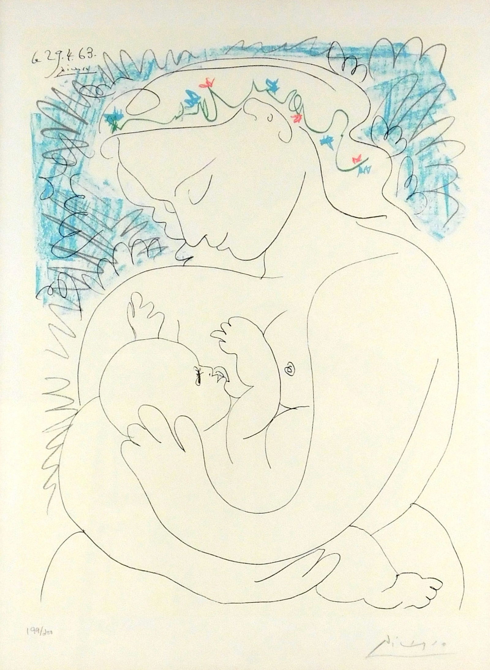After Pablo Picasso (Spanish, 1881 - 1973), "Grand Maternite", lithograph, probable facsimile pencil (1 of 5)