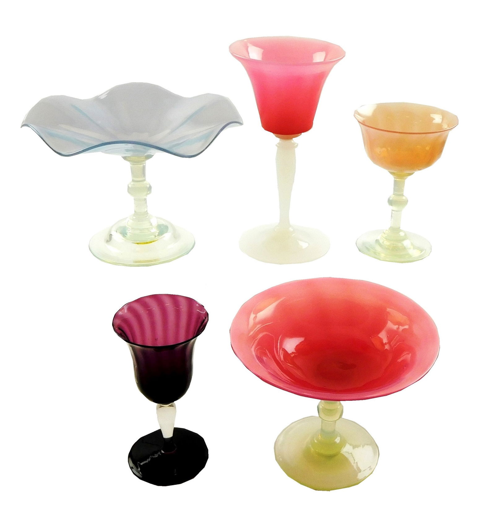 GLASS: Five contemporary pieces of glassware with thin stems, including: three pieces attributed to (1 of 3)