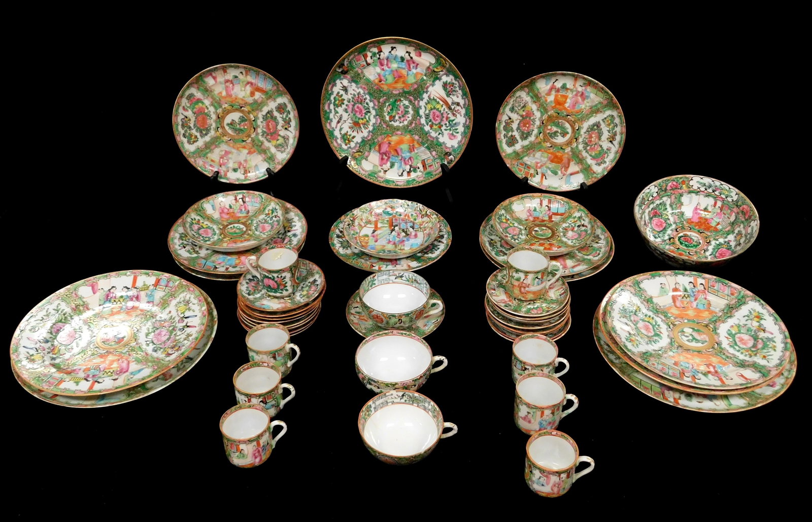 ASIAN: Chinese Export "Rose Medallion" porcelain dinnerware, hand painted late 19th-early 20th C., (1 of 4)
