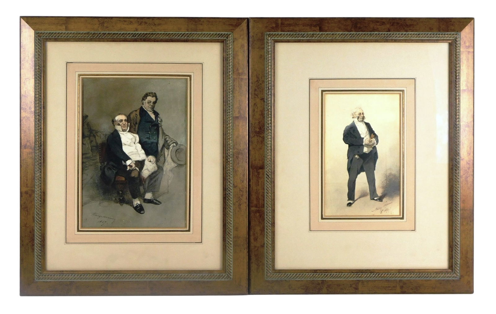 +Two Henry Bonaventure Monnier (French, 1799â€“1877) watercolors, including: "Henry Monnier et: +Two Henry Bonaventure Monnier (French, 1799â€“1877) watercolors, including: "Henry Monnier et Luguet" or "Henry Monnier and Luguet", c. 1867, believed to be Henry Monnier sitting along side a ma