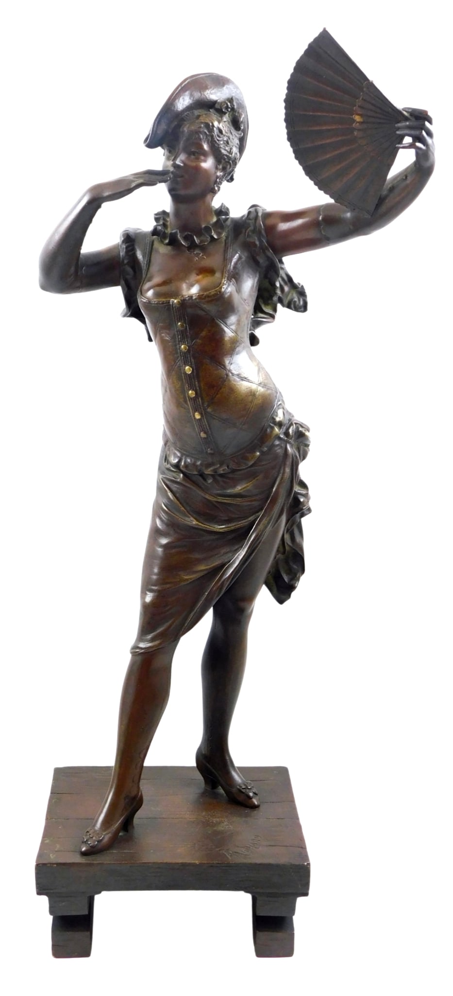 SCULPTURE: Alfred Pierre Richard (French, 1844-1884), bronze statue of a woman on stand with fan, (1 of 5)