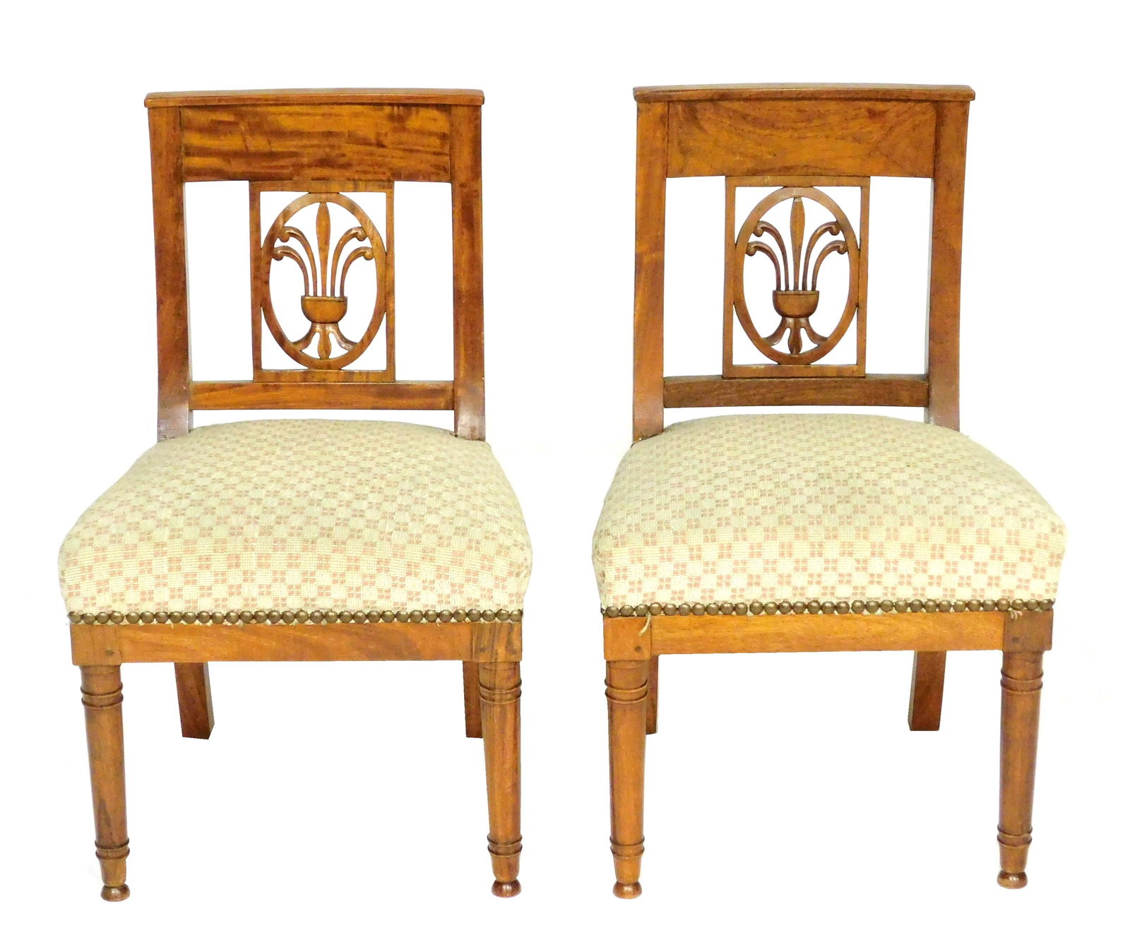 Pair of French Provincial style child's side chairs, late 19th/ mid-20th C., pierced oval splat, (1 of 4)