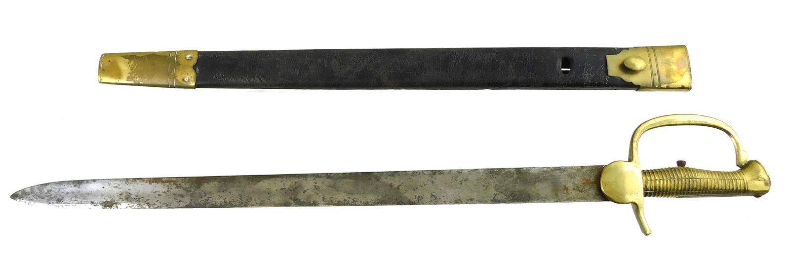 WEAPON: Napoleonic Baker bayonet with sheath, 23" blade, second pattern, brass handle and fittings,  (1 of 3)