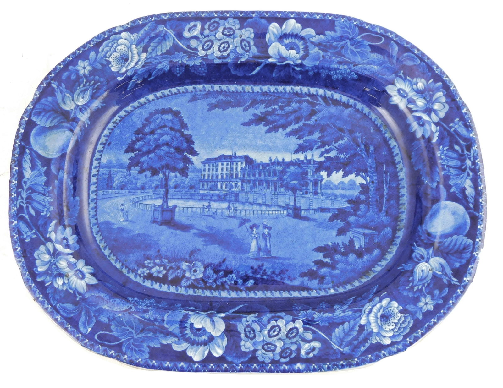 Historical Staffordshire transfer-ware platter "Palace of St. Cloud, France", by Ralph Hall of Swan  (1 of 4)