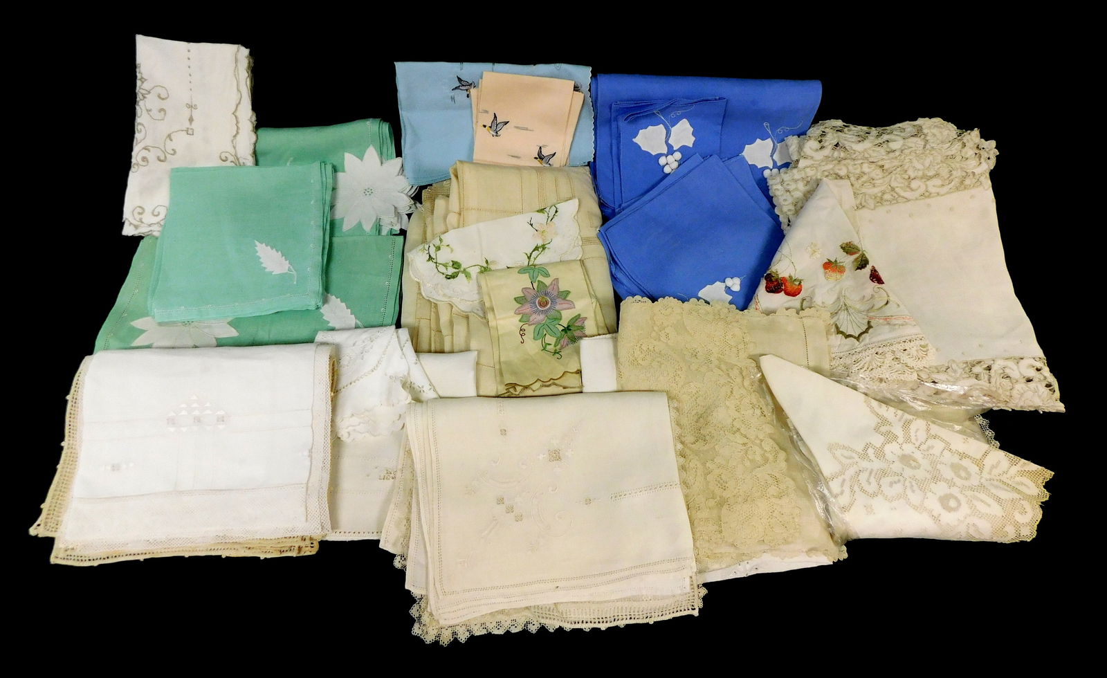 TEXTILES: Woven and embroidered textiles, 19th/ early 20th C., including better linens, mostly table (1 of 6)