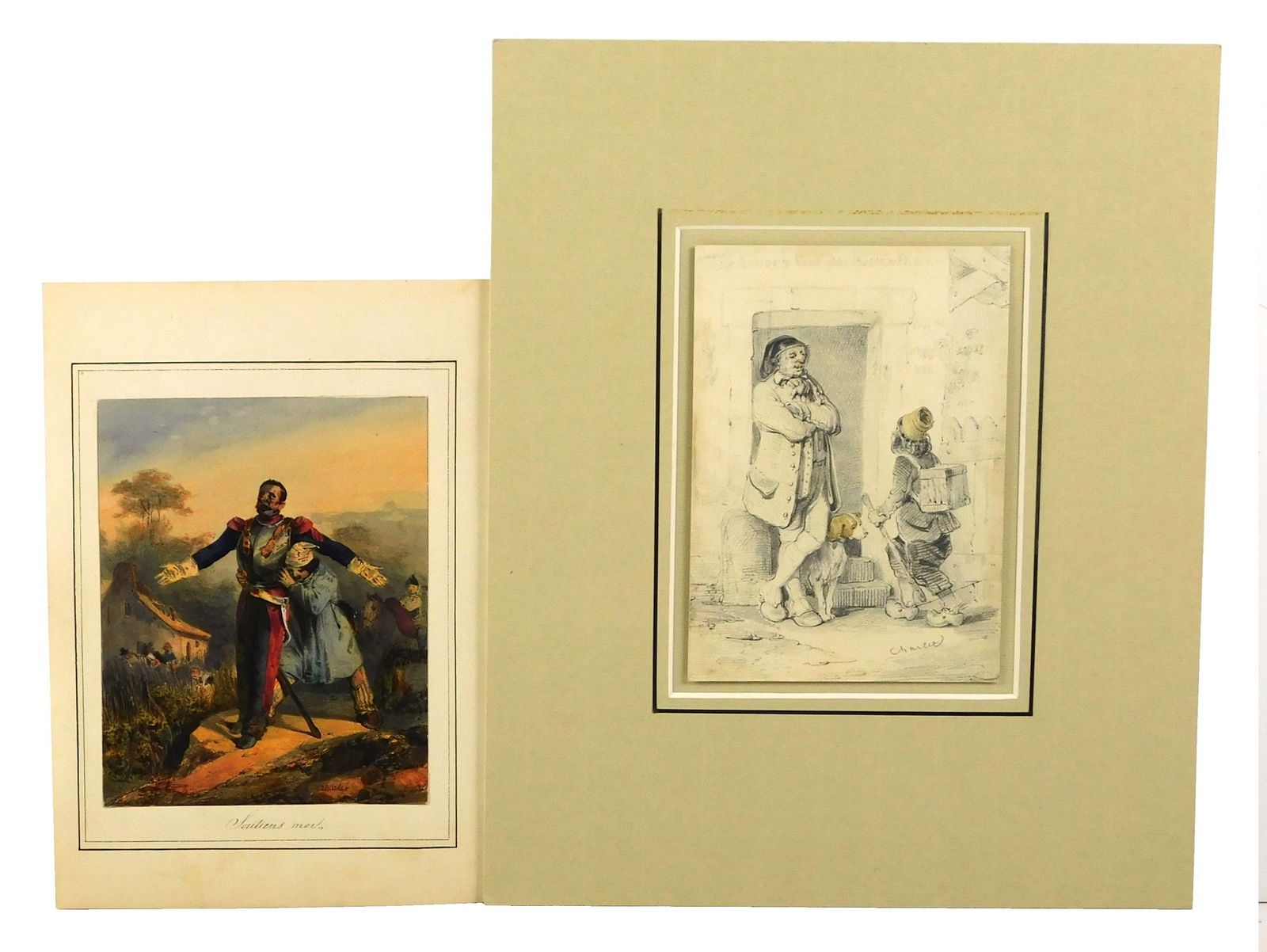Nicholas-Toussaint Charlet (French 1792-1845), two artworks, including: "Soutiens Moi", watercolor, (1 of 7)