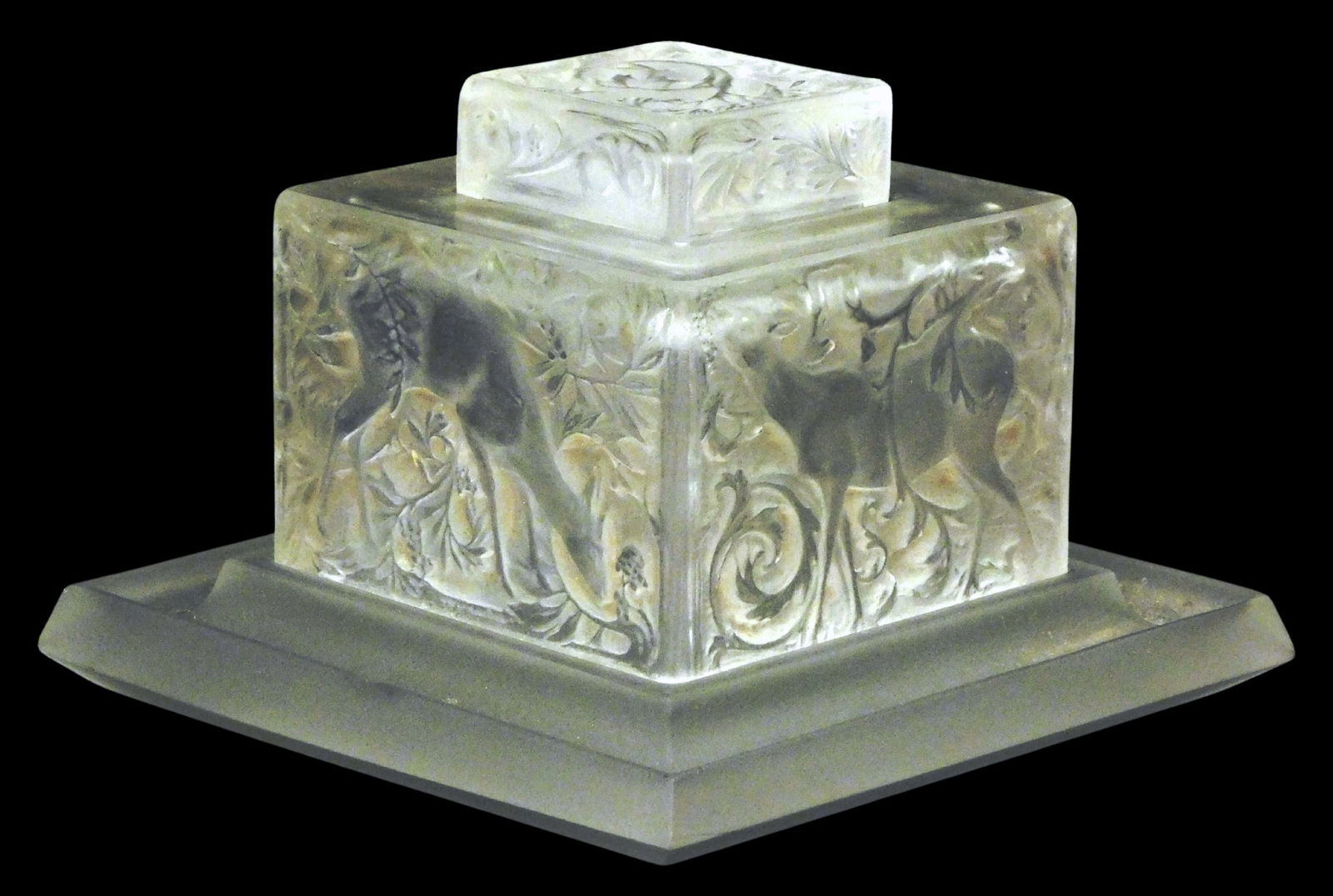 GLASS: Rene Lalique (French, 1860 - 1945) "Biches" inkwell (also known as "Encre Biche"), c. 1912, m (1 of 5)