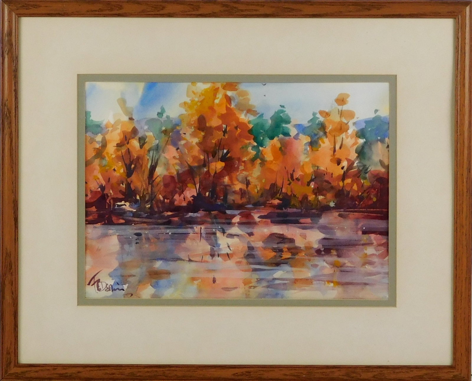 Frank Federico (Connecticut, 1928-2018), "Autumn Reflections" watercolor, depicting autumn foliage r (1 of 3)