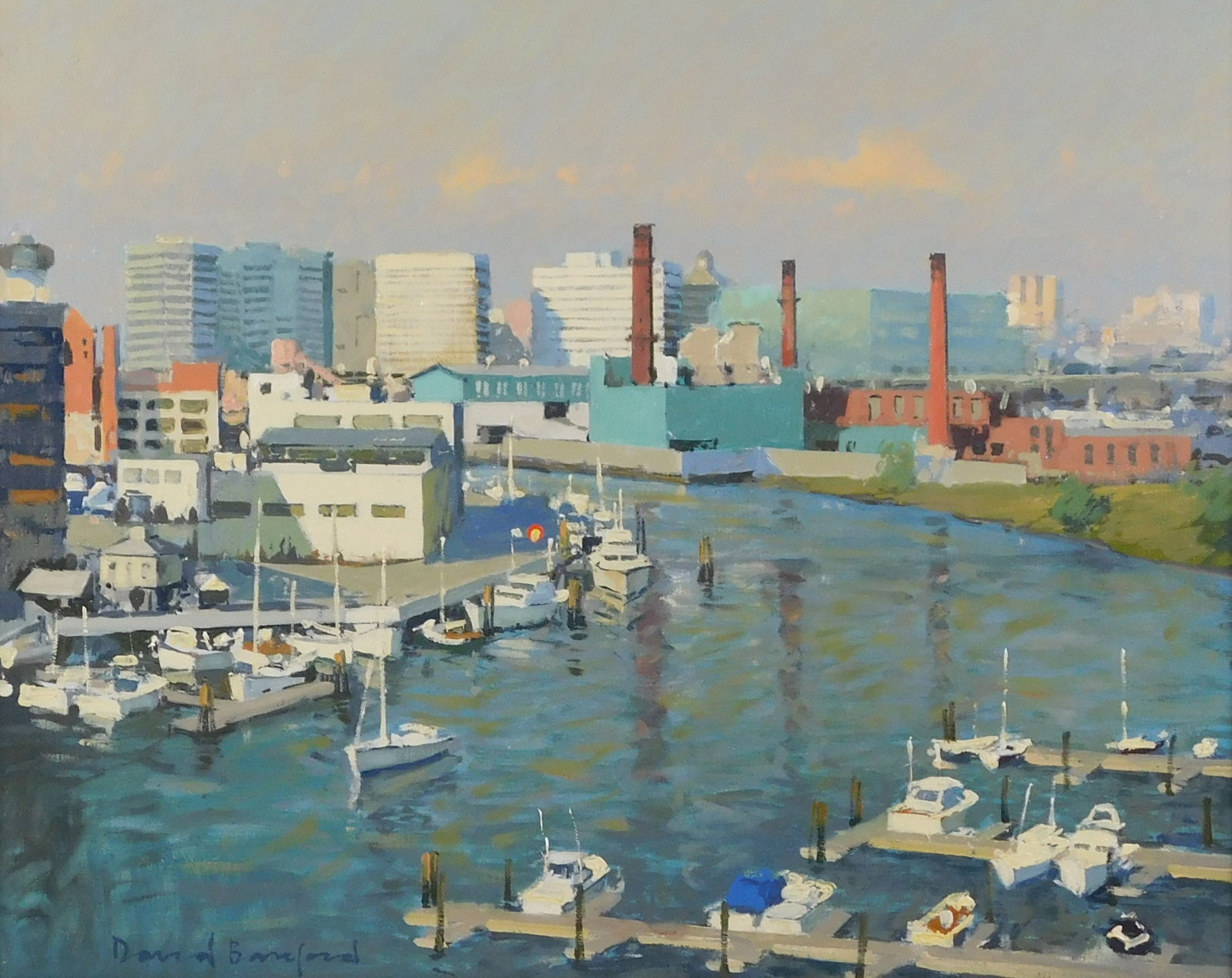 David Bareford (Massachusetts / Connecticut, 1947-), "Stamford: The Harbor", 1990, oil on canvas, fe (1 of 5)