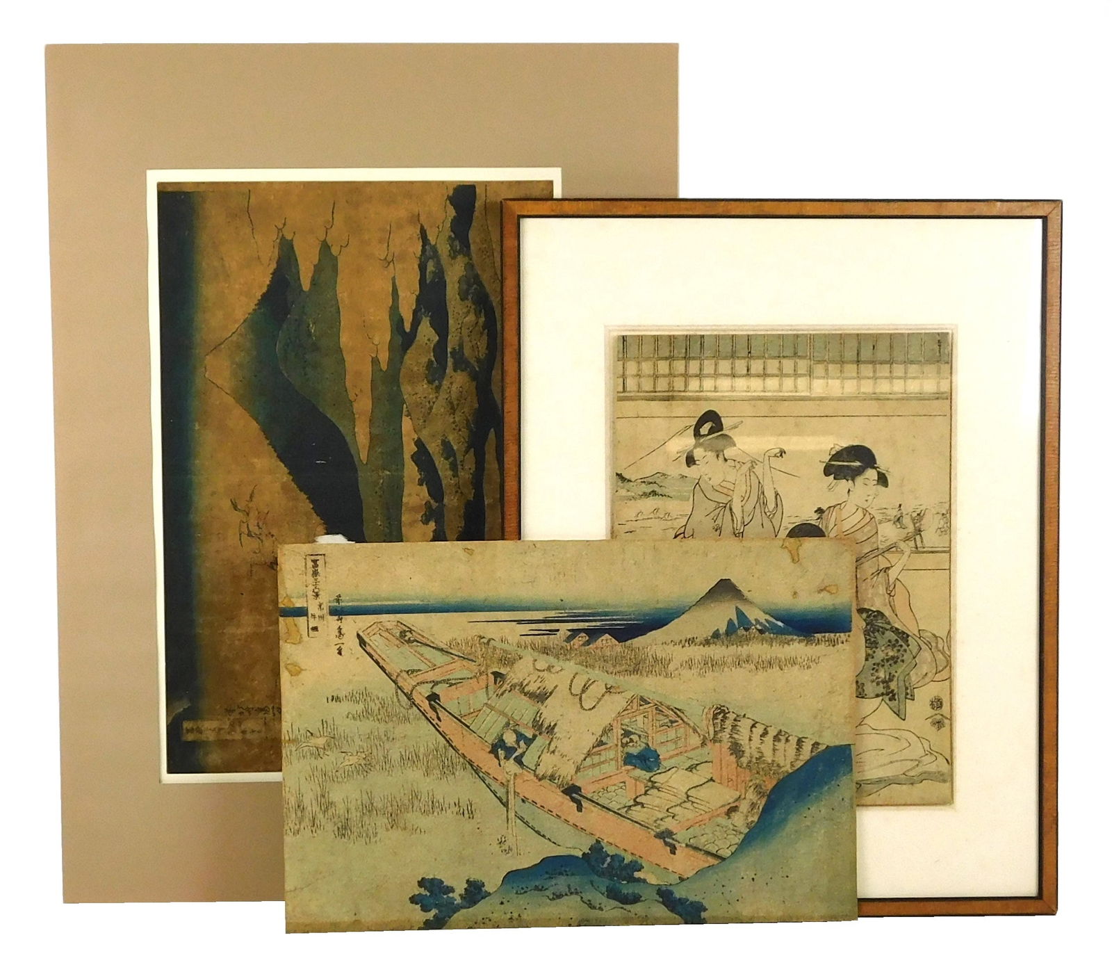 ASIAN: Three Japanese color woodblock prints, including: two by Hokusai (1760-1849), “Umezawa  (1 of 11)