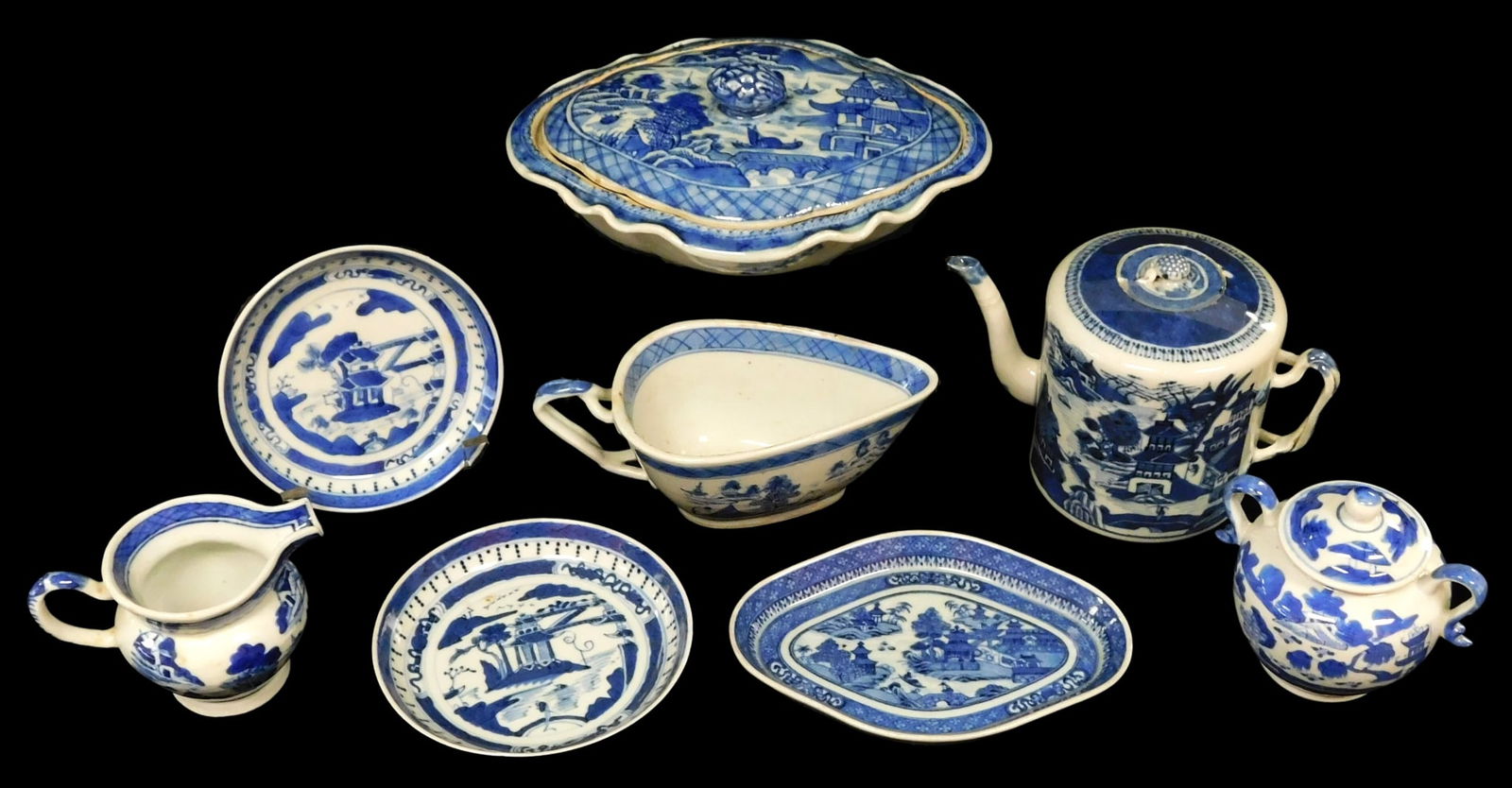 ASIAN: Chinese Export Nanking and Canton porcelain, eight pieces, all blue and white, including: (1 of 7)