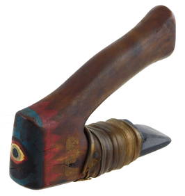 TRIBAL: Northwestern Native American Elbow adze, early-mid 20th C., hand painted wooden handle with (1 of 6)