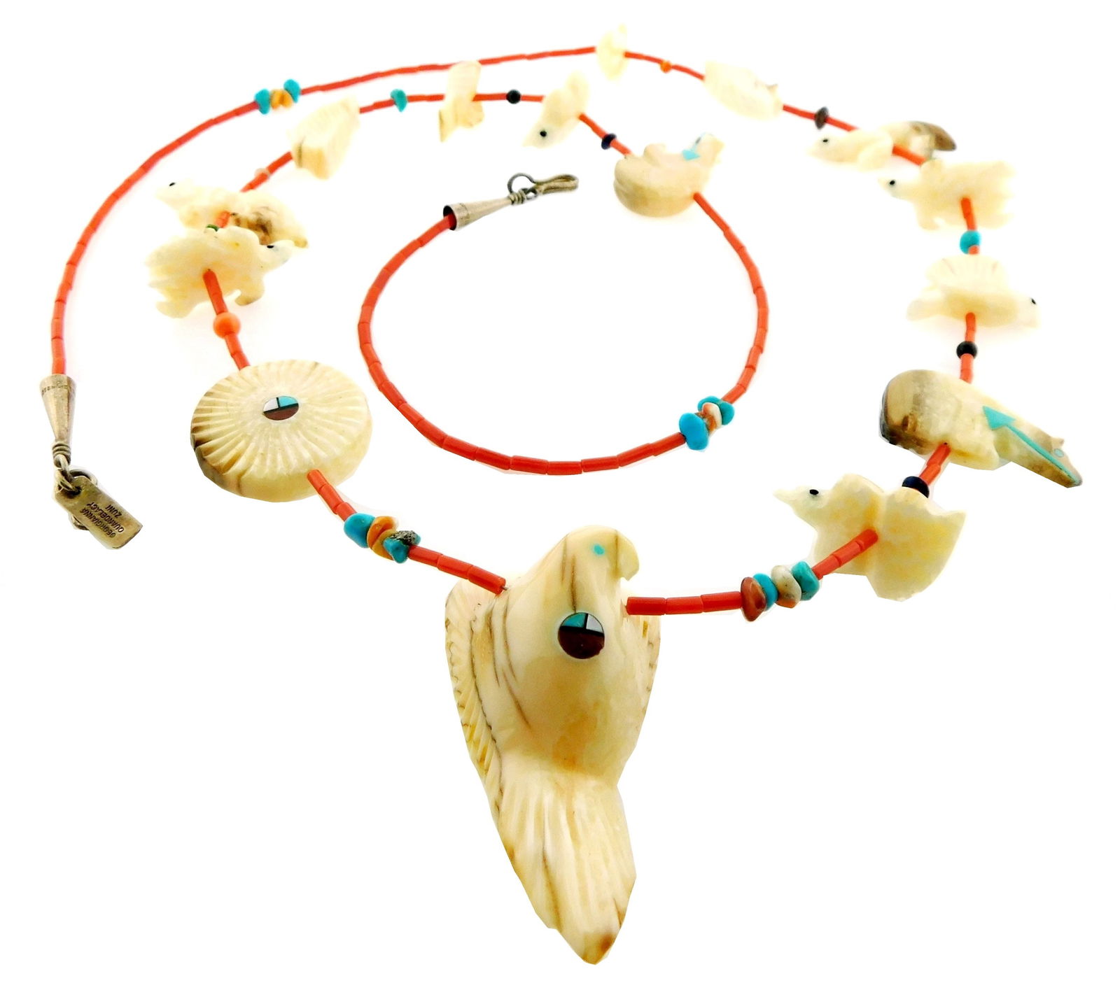 JEWELRY: Georgianna Quandelacy (Quandelacy Family) Zuni fetish necklace with fifteen carved animals  (1 of 4)