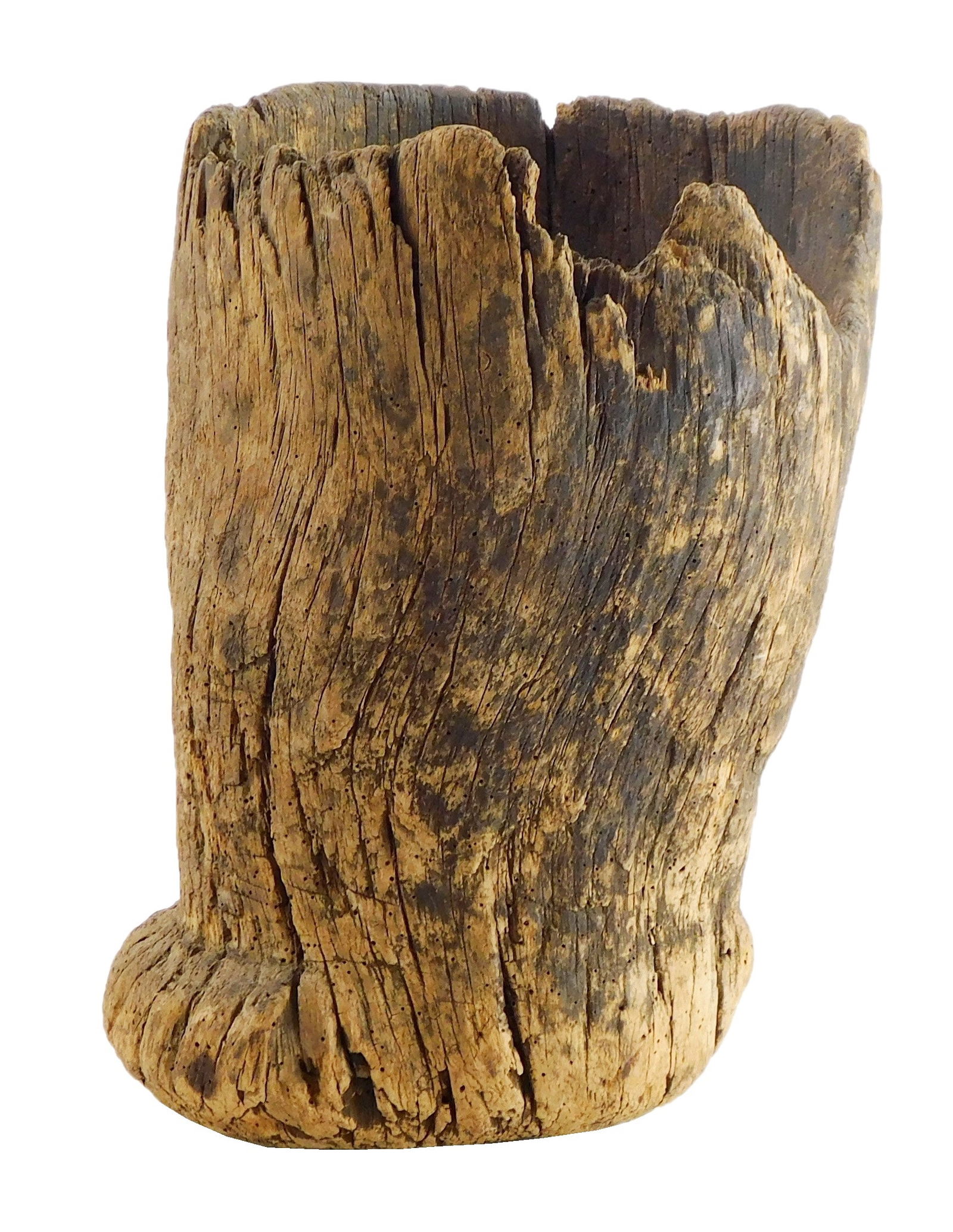Tree trunk carved barrel, primitive style, American, hand-carved, heavy wear and loss consistent (1 of 3)