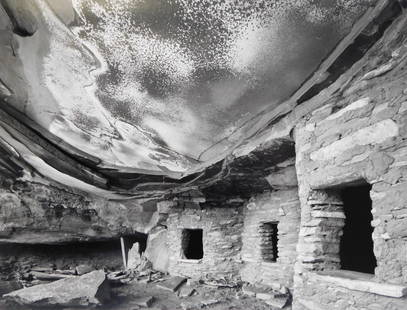 PHOTOGRAPHY: John Sexton (American, b. 1953), "Ceiling House", 1990, silver gelatin print, depicts: PHOTOGRAPHY: John Sexton (American, b. 1953), "Ceiling House", 1990, silver gelatin print, depicts Native American underground dwelling with reflective stone ceiling, pencil signed on mount at lower r