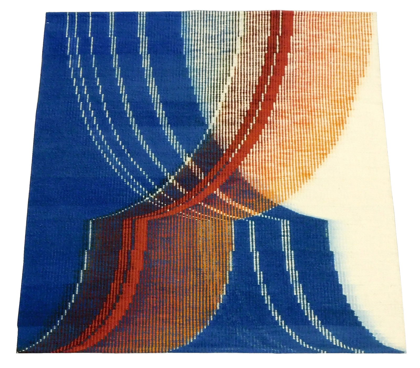 Kathryn Hiltner Mook (American, 20th C.), wool handwoven tapestry, with geometric shapes and lines (1 of 2)