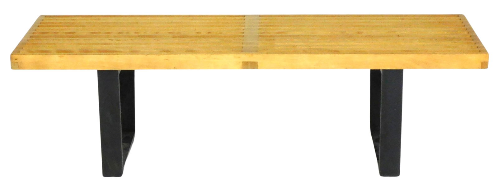Mid-century Modern wooden slat bench in the manner of George Nelson (American, 1908- 1986), blonde (1 of 4)