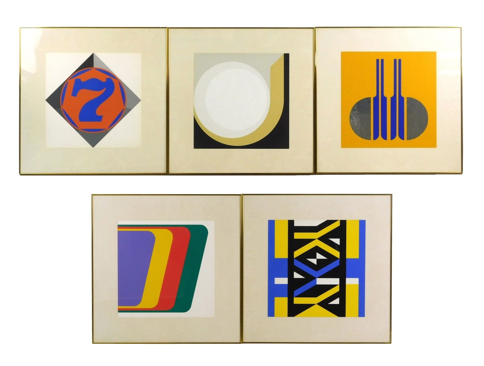 Robert Indiana, Charles Hinman, Gerald Laing, etc., five framed screenprints from Domberger 1970 (1 of 5)