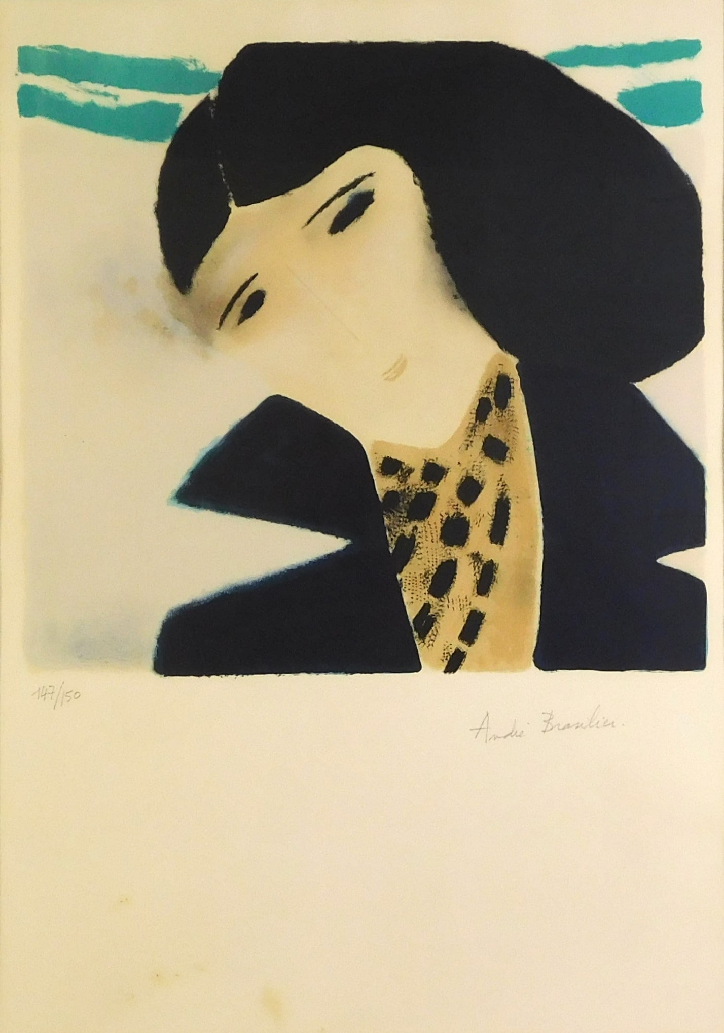 Andre Brasilier (French, 1929-), "Les Yeux Noirs", lithograph, portrait of woman, signed in pencil (1 of 4)