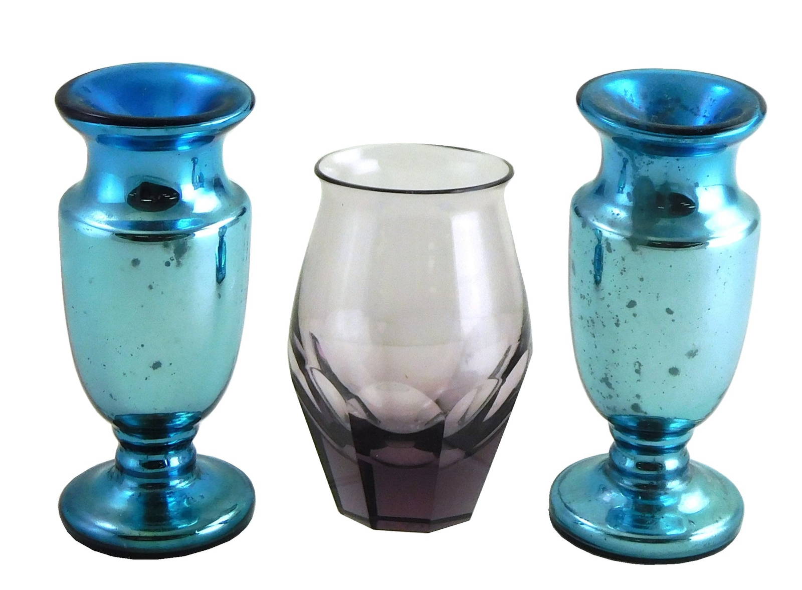Art Glass Three Small Art Glass Vases, Including Moser Cut Glass Vase