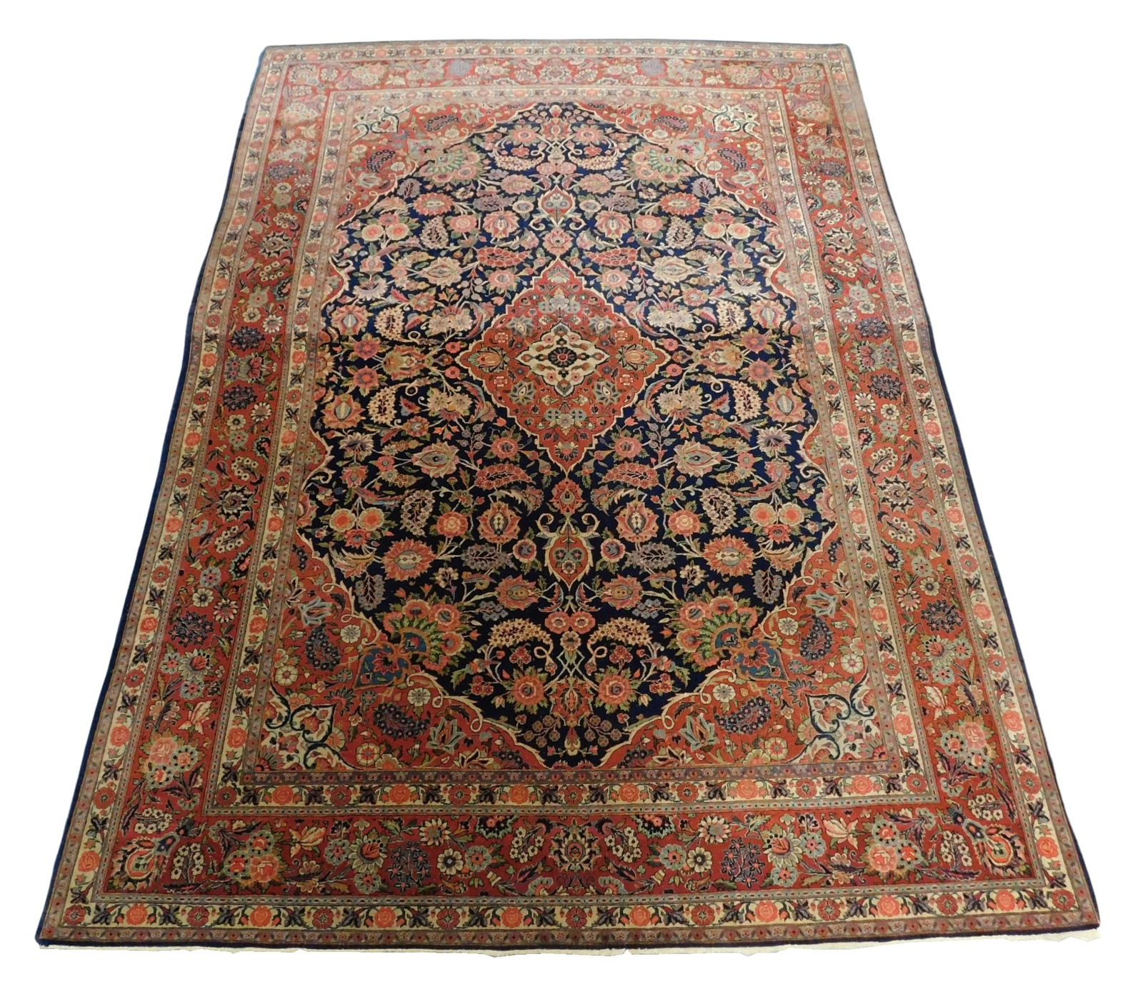 RUG: Antique Persian rug, 7' 10" x 10' 4", wool on cotton, smallest to largest medallions diamond, (1 of 5)