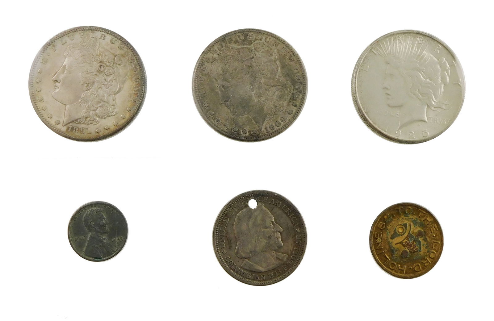 COINS: Lot of three better date silver dollars, including: 1891-S $1 in AU-50; a 1900-S $1 in XF40 (1 of 2)