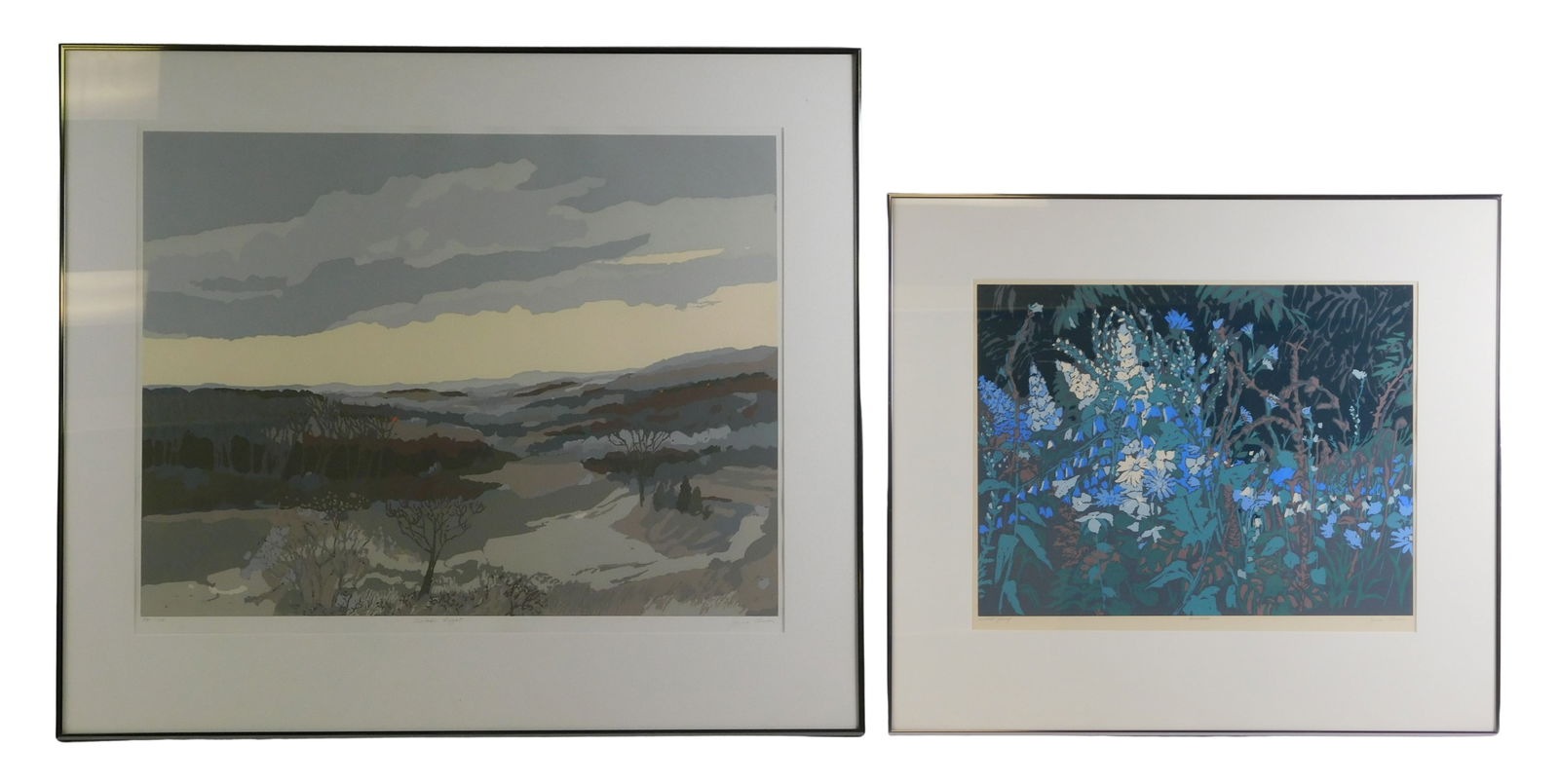 June L. Owen (Connecticut, 1930-), two silkscreens, including: "Bluebells", abstract depiction of (1 of 9)