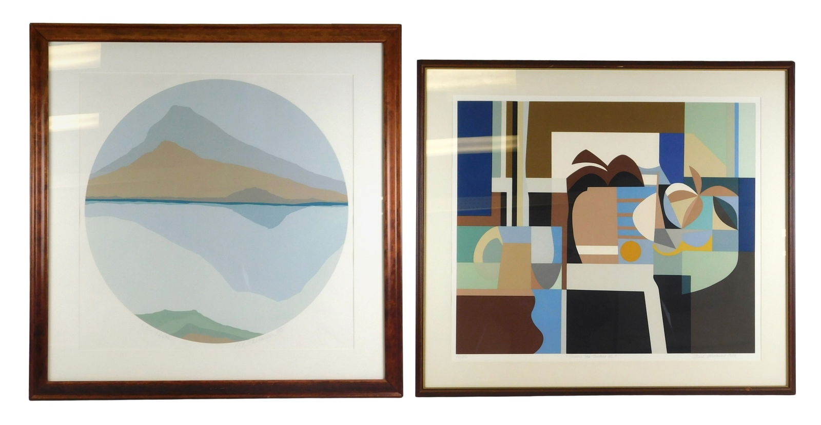 Two geometric silkscreens, framed behind glass, including: Janet Sorokin, "From the Center II", (1 of 8)