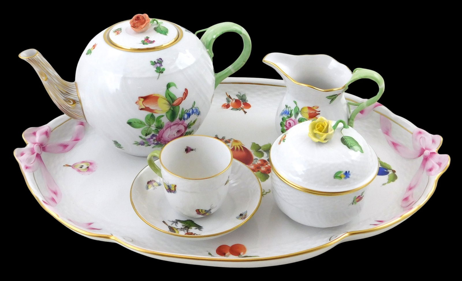 Herend printemps tea service, accompanied by Herend Rothschild teacup and saucer, Hungarian, (1 of 9)