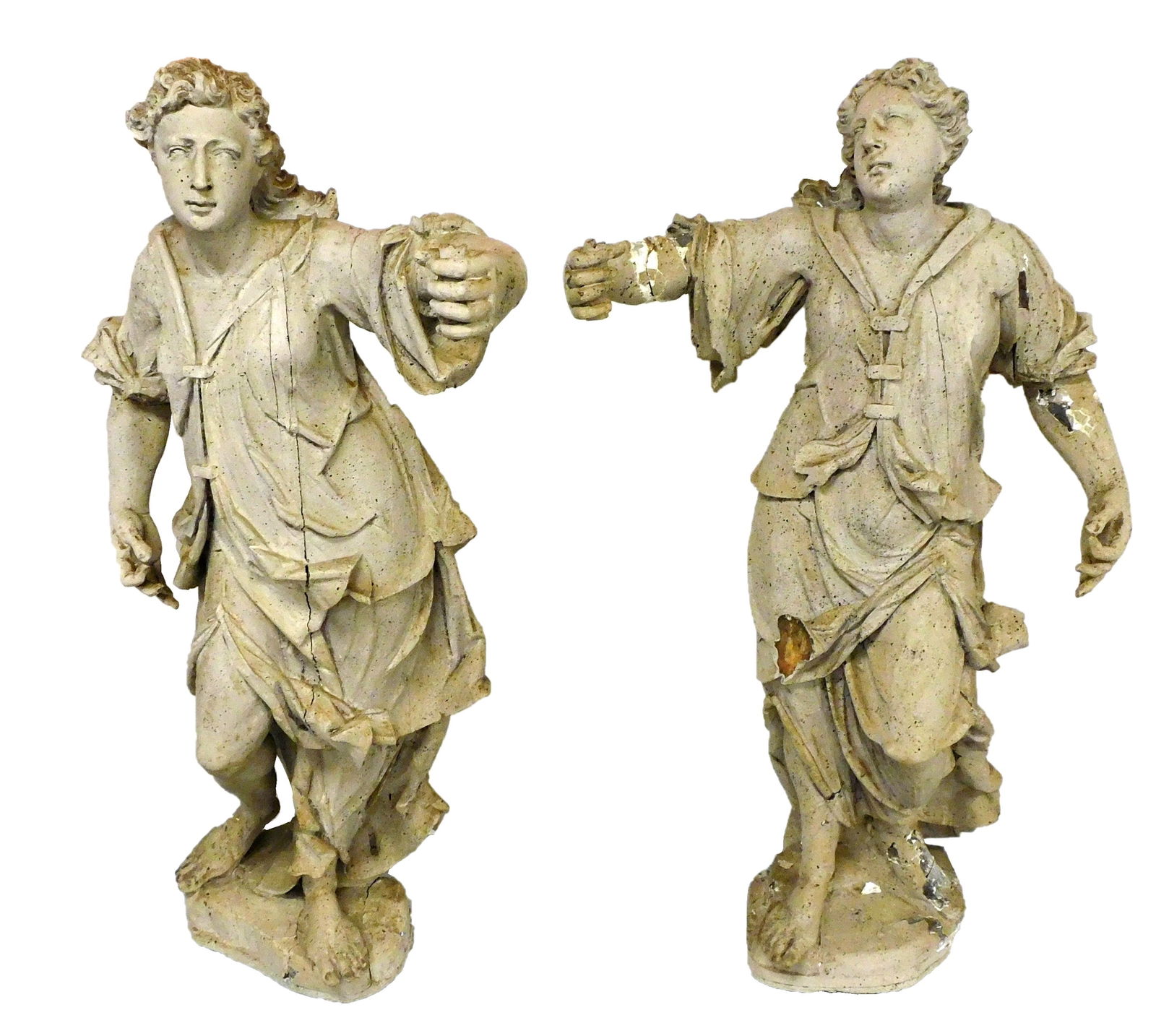 +Pair of carved standing torchbearers, 18th C. or later, Continental, carved wood, possibly architec (1 of 6)